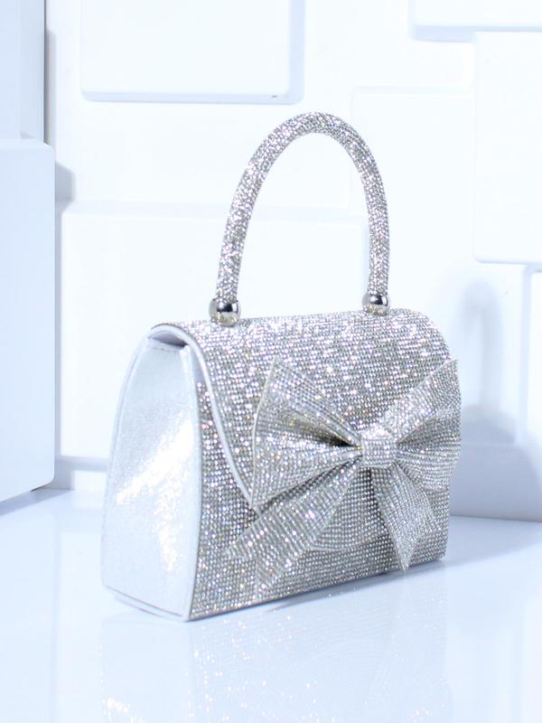 Fashion Glitter Evening Bag, Elegant Bow Decor Handbags for Women, Full Rhinestone Decor Banquet Bag for Party, Trendy All-match & Exquisite Chain Strap Crossbody Bag for Gift