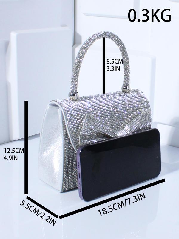 Fashion Glitter Evening Bag, Elegant Bow Decor Handbags for Women, Full Rhinestone Decor Banquet Bag for Party, Trendy All-match & Exquisite Chain Strap Crossbody Bag for Gift