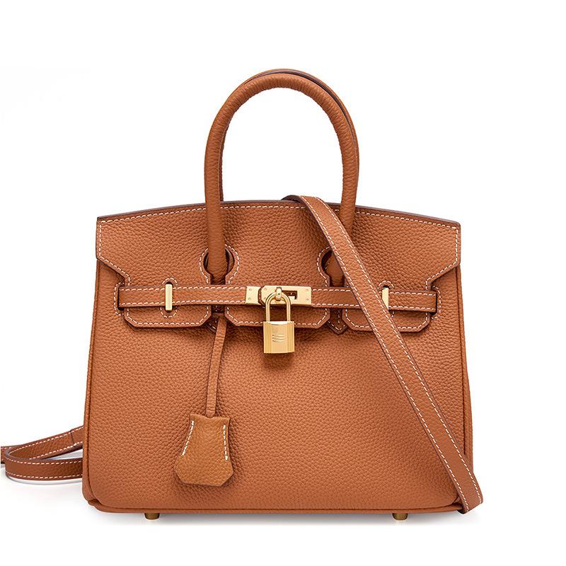 Lychee Pattern Birkin Bag Genuine Cattlehide Leather Surface Handbag Large Capacity Kelly Bag Female 2024 New Fashion