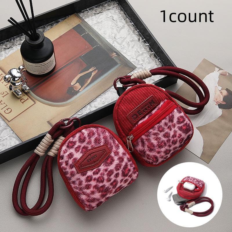 Leopard Pattern Coin Purse with Lanyard, 1 Count Creative Lightweight Coin Purse, Portable Multi-functional Headphone Storage Bag