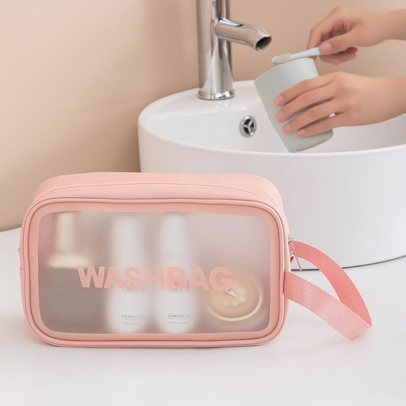 Portable Translucent Travel Toiletry Bag, Matte Waterproof Travel Cosmetic Bag, Wet & Dry Uses Zipper Makeup Organizer Pouch, Great for Skincare, Cosmetic Products