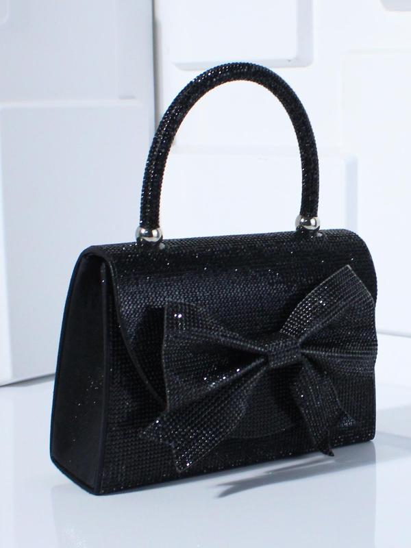 Fashion Glitter Evening Bag, Elegant Bow Decor Handbags for Women, Full Rhinestone Decor Banquet Bag for Party, Trendy All-match & Exquisite Chain Strap Crossbody Bag for Gift