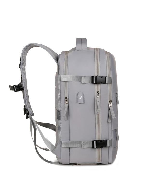 Minimalist Solid Color Backpack with USB Port, Large Capacity Multi-compartment Backpack, Portable Backpack for Women & Men, Casual Trendy Versatile High-quality Daily Commuting Bag