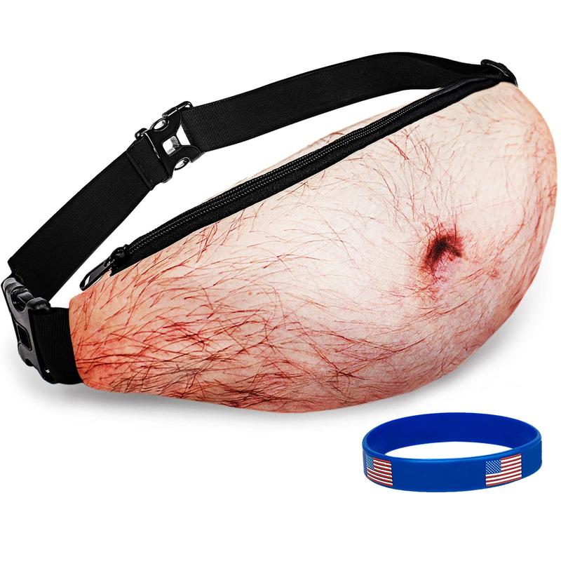 Funny Gifts White Elephant Gifts, Gifts Dad Bag Fanny Pack & 3D Beer Belly Waist Pack Waterproof For Women Men Christmas Stocking Stuffers for Men (Thin Hair)