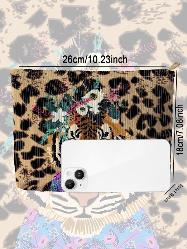 Fashion Leopard & Floral & Tiger Pattern Makeup Bag, Casual Versatile Cosmetic Storage Bag, Travel Makeup Bag for Women & Girls for Travel Use