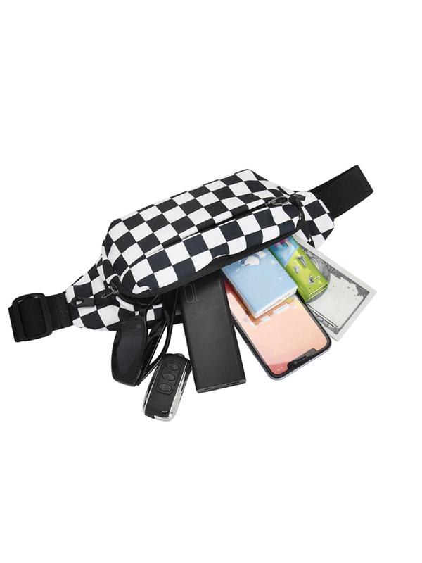 Unisex Checkerboard Pattern Zipper Belt Bag, Fashionable Casual Versatile Pocket Design Chest Bag for Daily Used, Trendy All-match Sling Bag