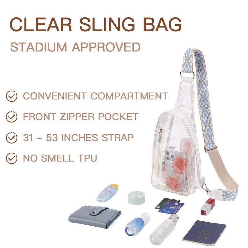 Telena Clear Sling Bag, Clear Fanny Pack Stadium Approved Crossbody Bag Purses for Women Heavy Duty Transparent Chest Bag with Adjustable Strap