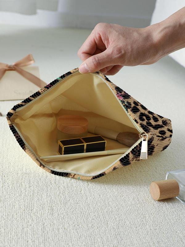 Fashion Leopard & Floral & Tiger Pattern Makeup Bag, Casual Versatile Cosmetic Storage Bag, Travel Makeup Bag for Women & Girls for Travel Use