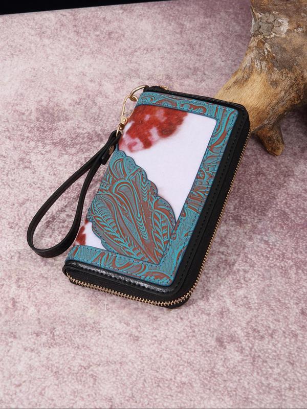 Women's  Fashionable Random Print Boho Style Long Wallet, Casual Patchwork Design Phone Wallet for Daily Used, Matching Zipper Vintage Wallet for Daily Used