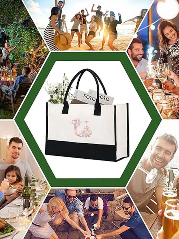 Women's Floral & Letter Pattern Contrast Binding Tote Bag, Casual Large Capacity Shoulder Bag for Daily Used, Trendy All-match Bag for Women