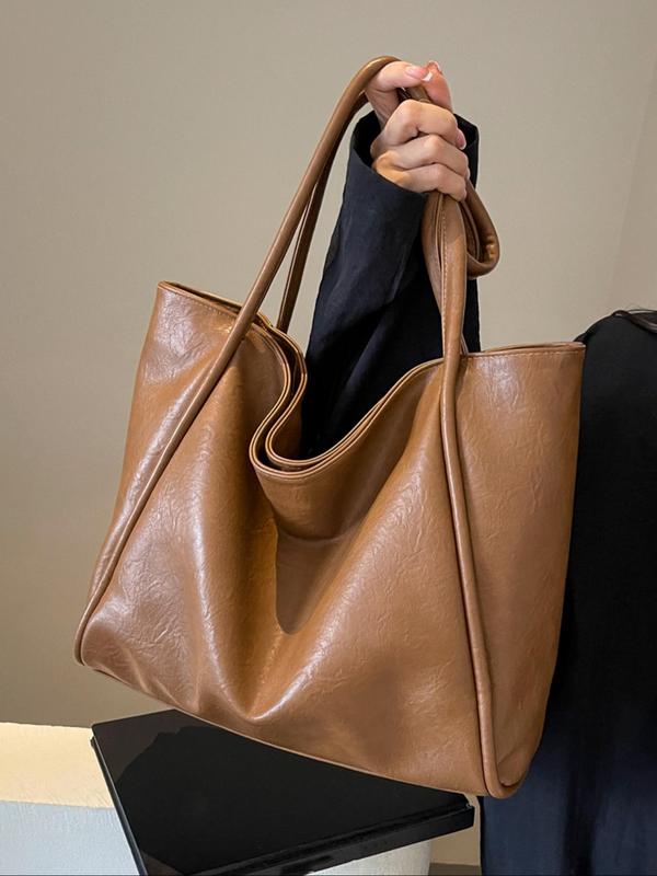 Women's Elegant Solid Color Tote Bag, Fashionable Large Capacity Shoulder Bag for Work & Daily Used, Casual Trendy Versatile High-quality Daily Commuting Bag