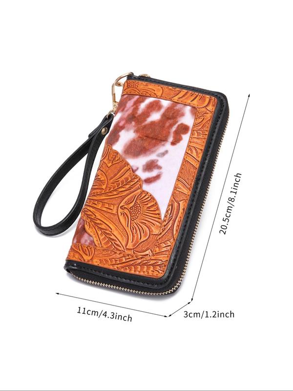 Women's  Fashionable Random Print Boho Style Long Wallet, Casual Patchwork Design Phone Wallet for Daily Used, Matching Zipper Vintage Wallet for Daily Used