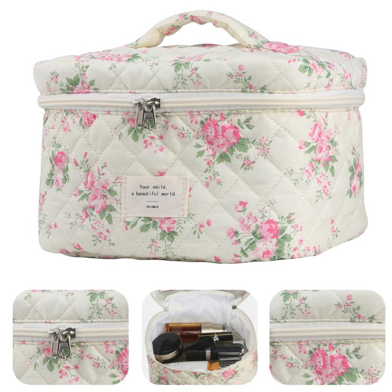 Cute Makeup Bag for Women(3 Pcs), Travel Cosmetic Bags, Quilted Coquette Aesthetic Floral Toiletry Organizer Bag
