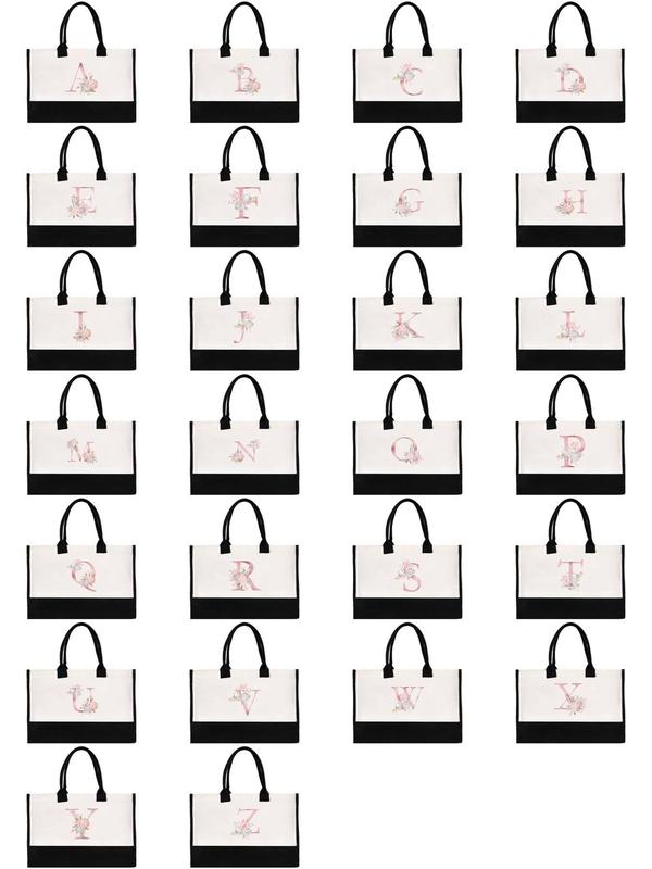 Women's Floral & Letter Pattern Contrast Binding Tote Bag, Casual Large Capacity Shoulder Bag for Daily Used, Trendy All-match Bag for Women