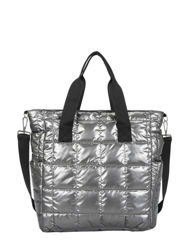 Women's Solid Color Quilted Tote Bag, Fashionable Large Capacity Shoulder Bag for Work & Daily Used, Casual Trendy Versatile High-quality Daily Commuting Bag
