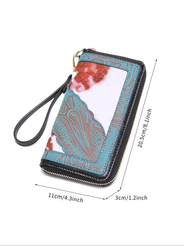 Women's  Fashionable Random Print Boho Style Long Wallet, Casual Patchwork Design Phone Wallet for Daily Used, Matching Zipper Vintage Wallet for Daily Used