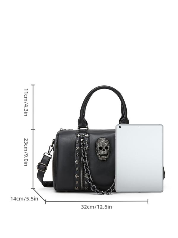 Women's Punk Fashion Skull & Chain Design Tote Bag, Casual Large Capacity Shoulder Bag with Adjustable Strap for Work & Daily Used, Fashion Women's Bag for Party, Daily Clothing Decor As Gifts