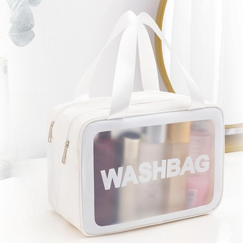 Translucent Zipper Makeup Bag with Handle, Portable Cosmetic Double Layer Summer Travel Washbag, Toiletry Bag, Facial Wash Tool Storage Bag, Trending Makeup Bag Products, Makeup Products