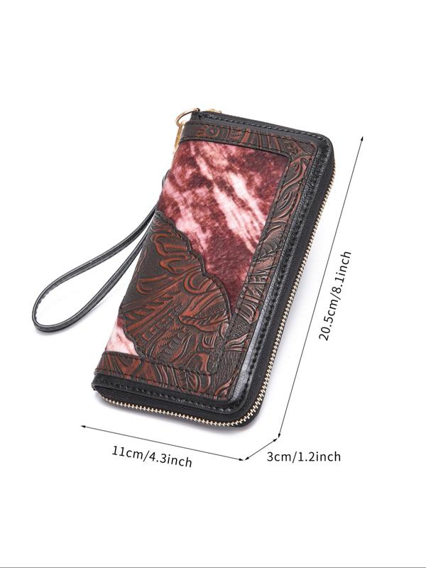 Women's  Fashionable Random Print Boho Style Long Wallet, Casual Patchwork Design Phone Wallet for Daily Used, Matching Zipper Vintage Wallet for Daily Used