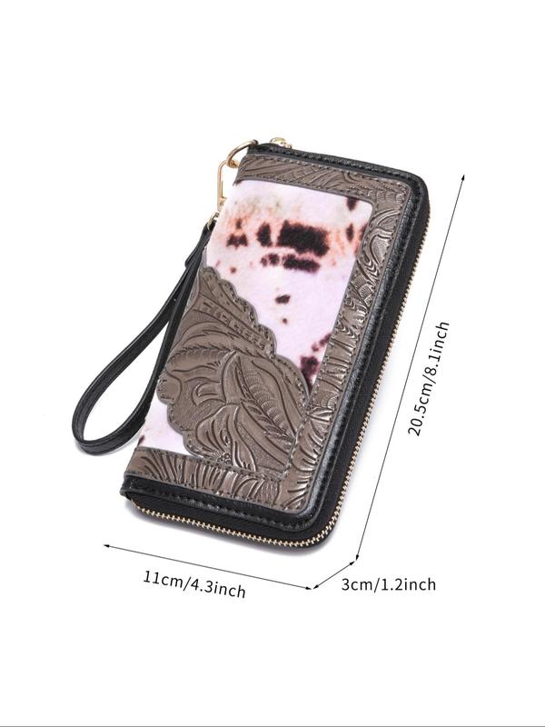 Women's  Fashionable Random Print Boho Style Long Wallet, Casual Patchwork Design Phone Wallet for Daily Used, Matching Zipper Vintage Wallet for Daily Used