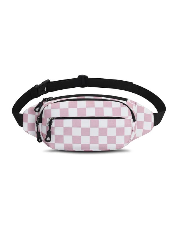 Unisex Checkerboard Pattern Zipper Belt Bag, Fashionable Casual Versatile Pocket Design Chest Bag for Daily Used, Trendy All-match Sling Bag