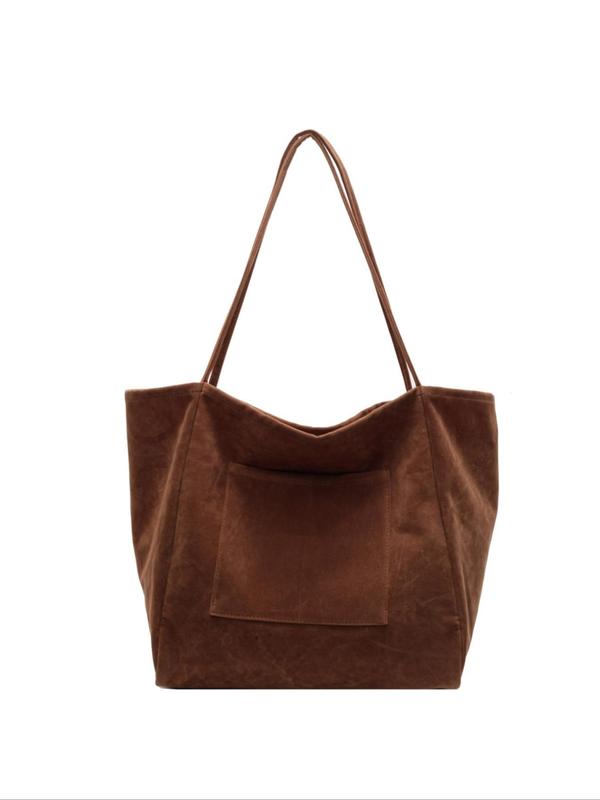 Women's Solid Color Suede Tote Bag, Fashionable Large Capacity Shoulder Bag for Work & Daily Used, Casual Trendy Versatile High-quality Daily Commuting Bag