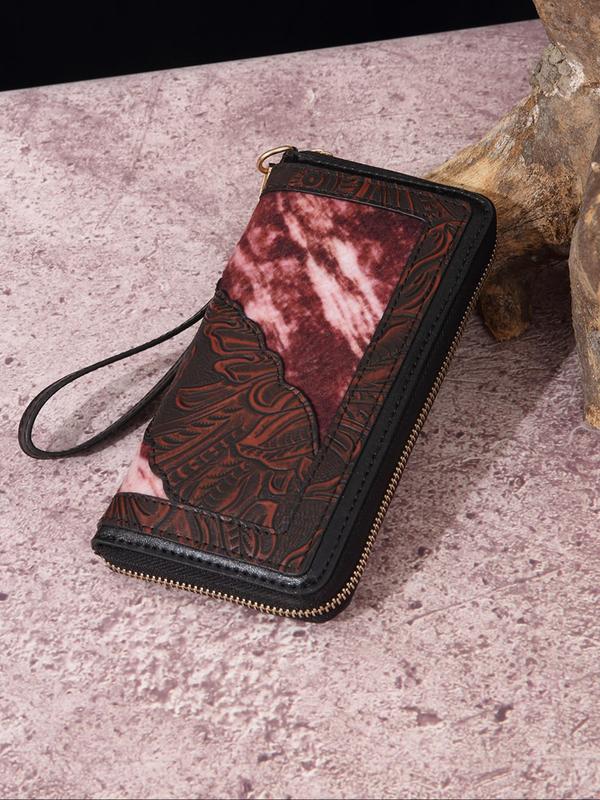 Women's  Fashionable Random Print Boho Style Long Wallet, Casual Patchwork Design Phone Wallet for Daily Used, Matching Zipper Vintage Wallet for Daily Used