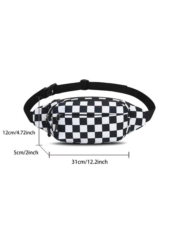 Unisex Checkerboard Pattern Zipper Belt Bag, Fashionable Casual Versatile Pocket Design Chest Bag for Daily Used, Trendy All-match Sling Bag