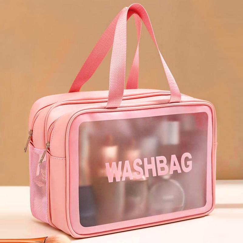 Translucent Zipper Makeup Bag with Handle, Portable Cosmetic Double Layer Summer Travel Washbag, Toiletry Bag, Facial Wash Tool Storage Bag, Trending Makeup Bag Products, Makeup Products