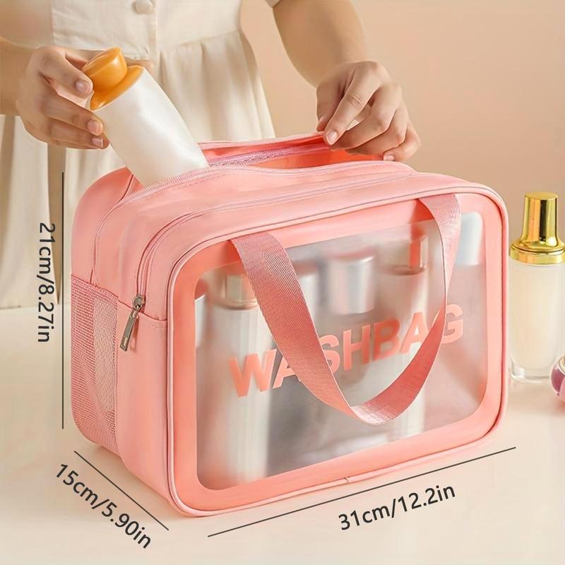 Translucent Zipper Makeup Bag with Handle, Portable Cosmetic Double Layer Summer Travel Washbag, Toiletry Bag, Facial Wash Tool Storage Bag, Trending Makeup Bag Products, Makeup Products