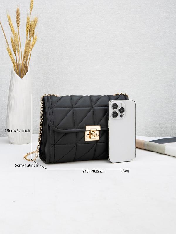 Women's Solid Color Quilted Crossbody Bag, Fashionable Chain Strap Shoulder Bag for Work & Daily Used, Trendy All-match Commuter Bag