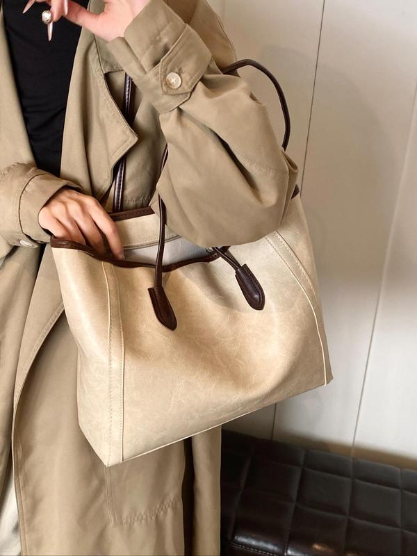 Women's Solid Color Tote Bag, Fashionable Large Capacity Shoulder Bag for Work & Daily Used, Casual Trendy Versatile High-quality Daily Commuting Bag