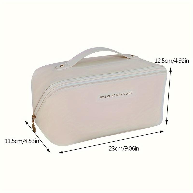 Travel Makeup Bag, Large Capacity Cosmetic Bags For Women, Waterproof Portable Pouch Open Flat Toiletry Bag Make Up Organizer With Divider And Handle
