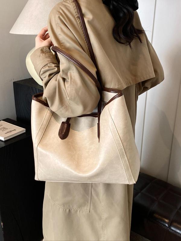 Women's Solid Color Tote Bag, Fashionable Large Capacity Shoulder Bag for Work & Daily Used, Casual Trendy Versatile High-quality Daily Commuting Bag