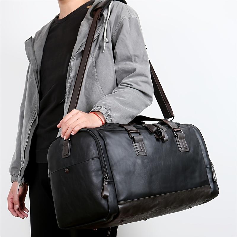 Elegant Men's PU Leather Travel Duffel - Adjustable, Multi-Compartment, Large-Capacity Bag for Weekend Trips & Casual Outings