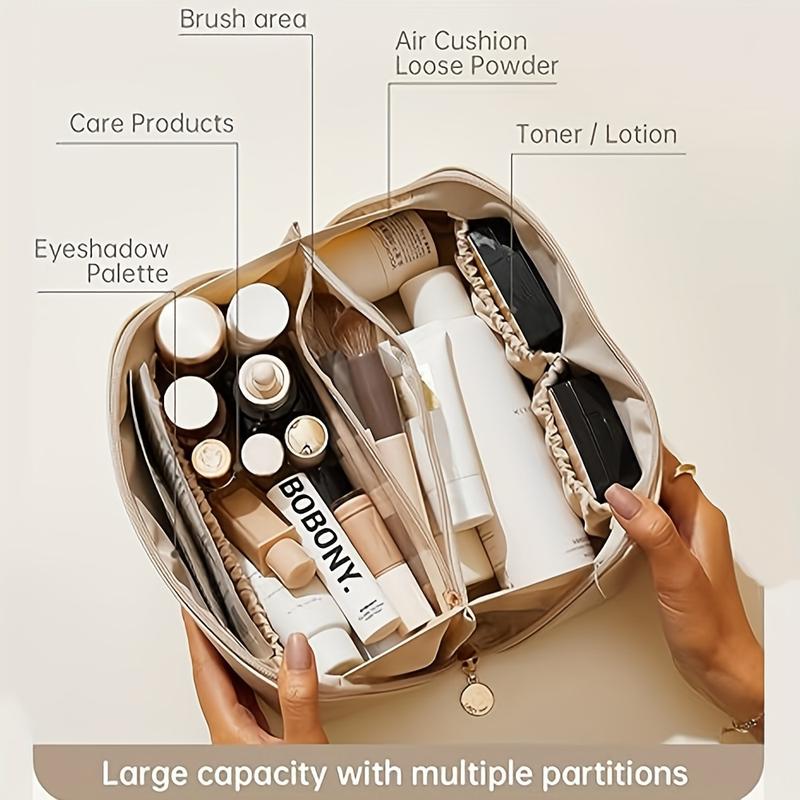 Travel Makeup Bag, Large Capacity Cosmetic Bags For Women, Waterproof Portable Pouch Open Flat Toiletry Bag Make Up Organizer With Divider And Handle