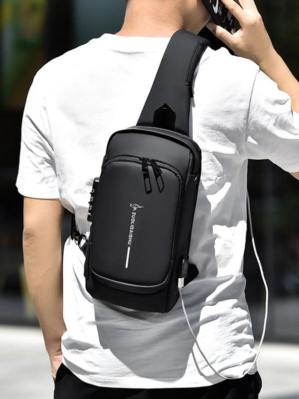 Men's Fashion Letter PatternZipper Pu Sling Bag with Password Lock for Winter 2024, Waterproof Travel BusinessChest Bag, Male Simple All-match CrossbodvBag As Gift, Winter Outfits, Winter Freshness, 80sLuxury Aesthetic