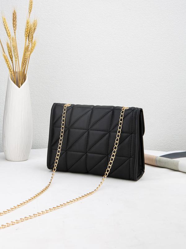 Women's Solid Color Quilted Crossbody Bag, Fashionable Chain Strap Shoulder Bag for Work & Daily Used, Trendy All-match Commuter Bag