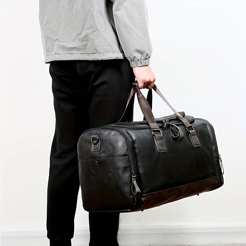 Elegant Men's PU Leather Travel Duffel - Adjustable, Multi-Compartment, Large-Capacity Bag for Weekend Trips & Casual Outings