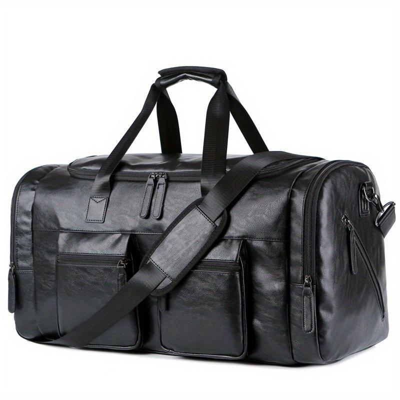 Elegant Men's PU Leather Travel Duffel - Adjustable, Multi-Compartment, Large-Capacity Bag for Weekend Trips & Casual Outings