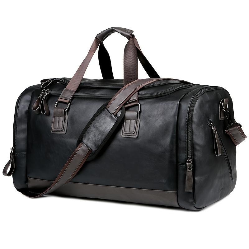 Elegant Men's PU Leather Travel Duffel - Adjustable, Multi-Compartment, Large-Capacity Bag for Weekend Trips & Casual Outings