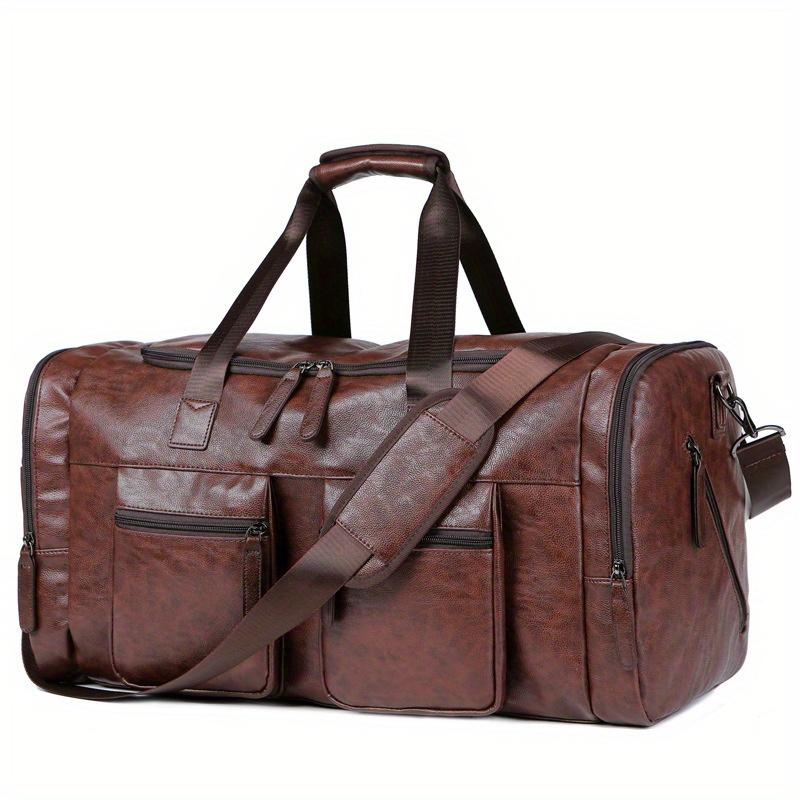 Elegant Men's PU Leather Travel Duffel - Adjustable, Multi-Compartment, Large-Capacity Bag for Weekend Trips & Casual Outings