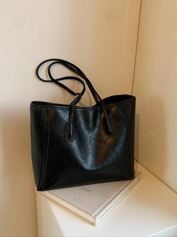 Women's Solid Color Tote Bag, Fashionable Large Capacity Shoulder Bag for Work & Daily Used, Casual Trendy Versatile High-quality Daily Commuting Bag