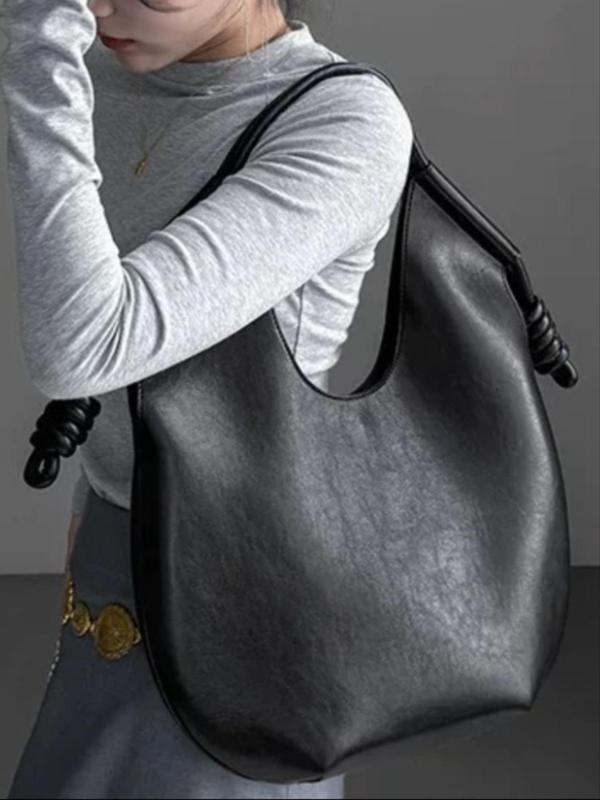 Women's Solid Color Tote Bag, Fashionable Large Capacity Shoulder Bag, Casual Trendy Versatile High-quality Daily Commuting Bag