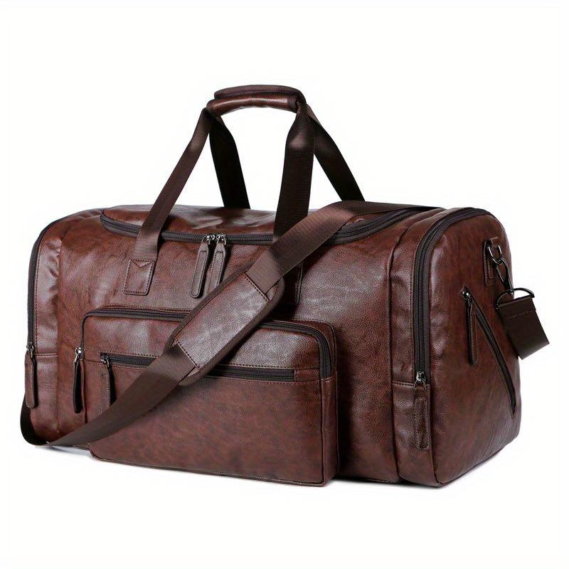 Elegant Men's PU Leather Travel Duffel - Adjustable, Multi-Compartment, Large-Capacity Bag for Weekend Trips & Casual Outings