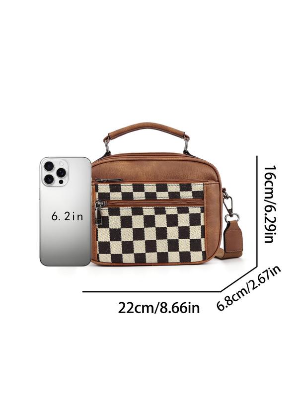 Women's Elegant Colorblock Plaid Pattern Crossbody Bag, Fashionable PU Leather Shoulder Bag for Daily Used, Casual Trendy Versatile High-quality Daily Commuting Bag