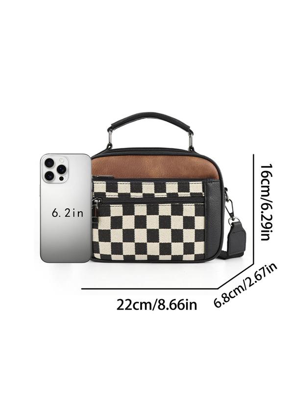 Women's Elegant Colorblock Plaid Pattern Crossbody Bag, Fashionable PU Leather Shoulder Bag for Daily Used, Casual Trendy Versatile High-quality Daily Commuting Bag