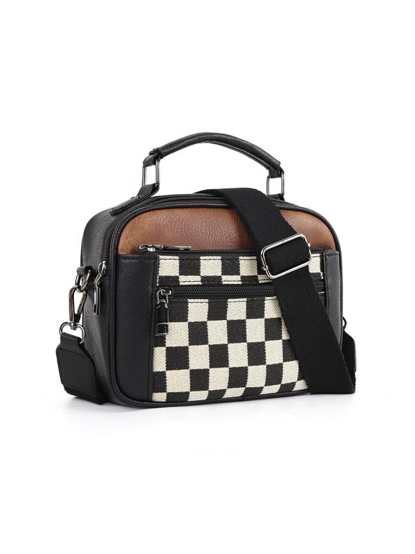 Women's Elegant Colorblock Plaid Pattern Crossbody Bag, Fashionable PU Leather Shoulder Bag for Daily Used, Casual Trendy Versatile High-quality Daily Commuting Bag