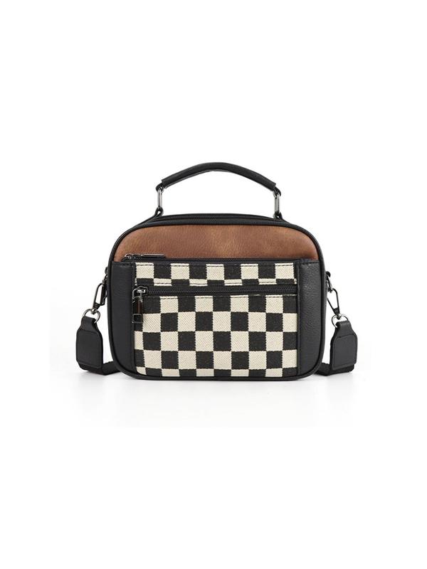 Women's Elegant Colorblock Plaid Pattern Crossbody Bag, Fashionable PU Leather Shoulder Bag for Daily Used, Casual Trendy Versatile High-quality Daily Commuting Bag