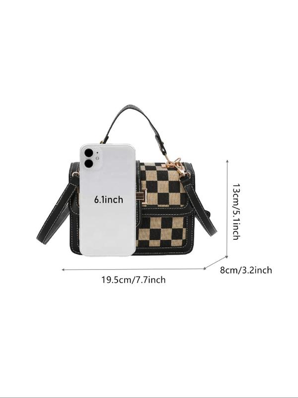 Women's Checkerboard Pattern Contrast Binding Design Handbag, Fashionable PU Leather Shoulder Bag for Daily Used, Casual Trendy Versatile High-quality Daily Commuting Bag